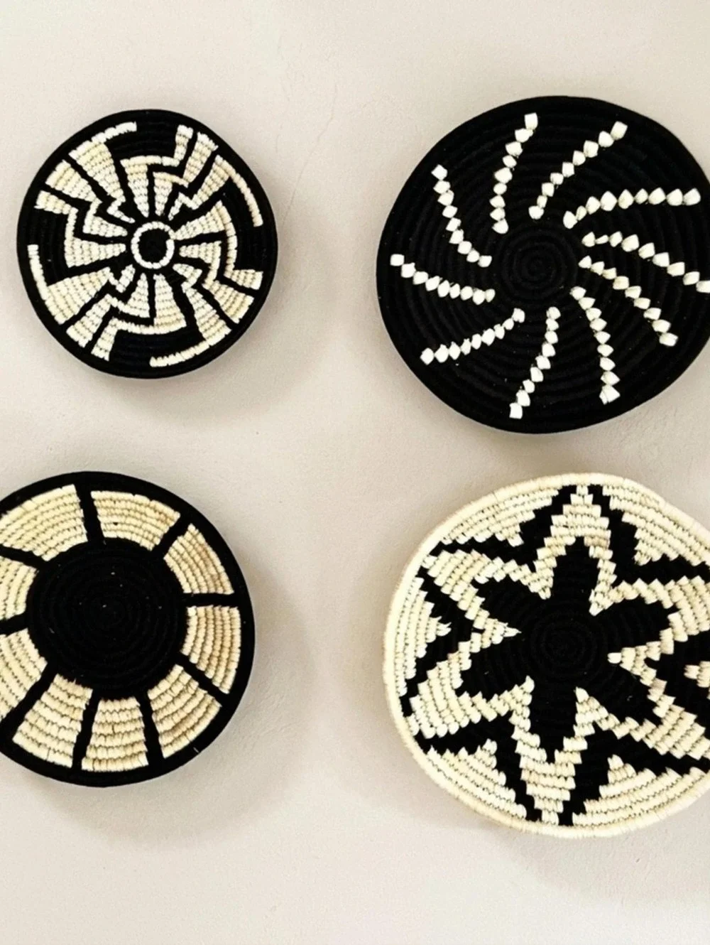 Woven Basket Wall Set, Black Natural Mixed Pattern Boho Gallery Decor